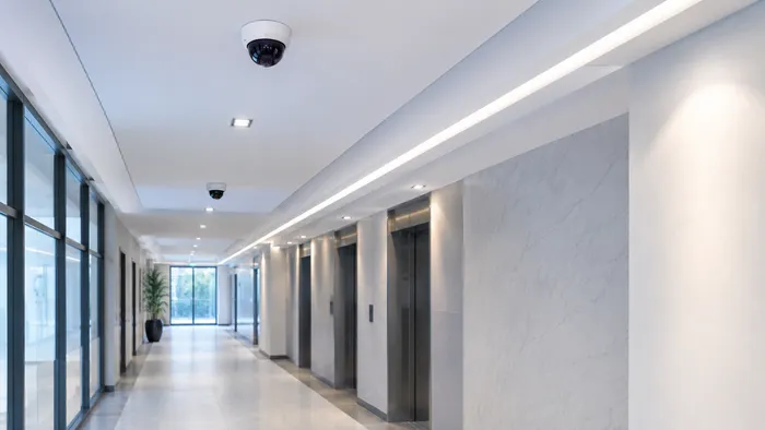 Security cameras in a hallway