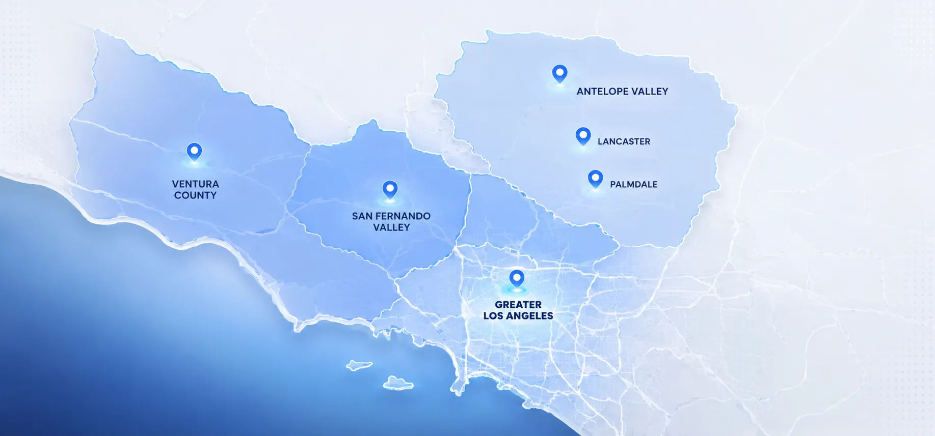 Service area map covering Greater Los Angeles