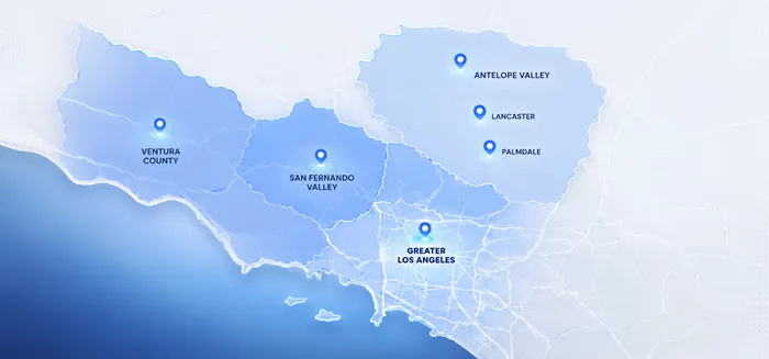 Service area map covering Greater Los Angeles