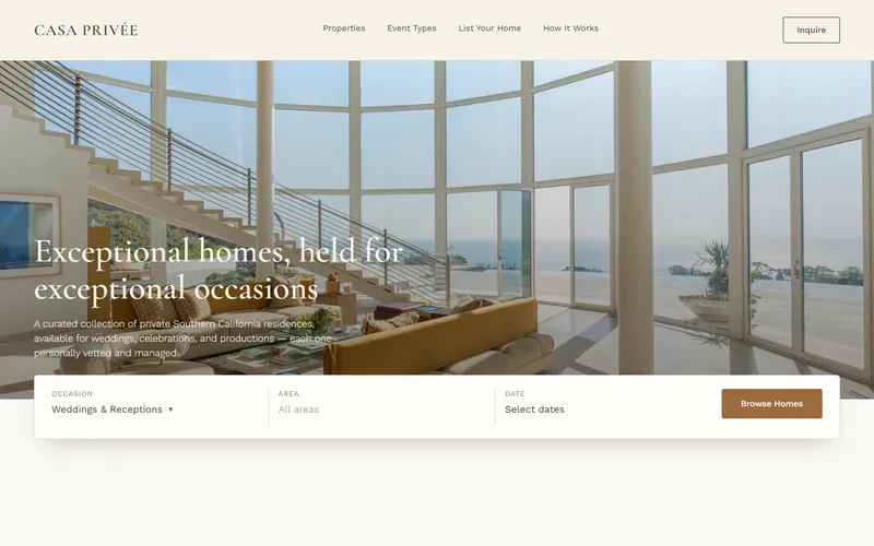 Casa Privée — Luxury Property Rentals — desktop view