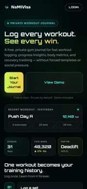 NaMiVisa — Private Workout Journal — mobile view